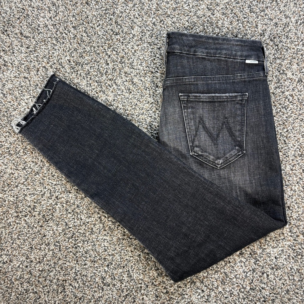 Mother The Looker Women's 29x27 Ankle Fray Jeans Stargazing Faded Black Denim
